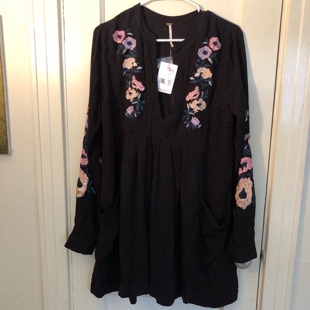 free people black embroidery peasant dress